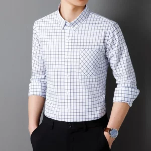 Men Cotton Green Plaid Long Sleeve Casual Shirt Easy Care Slim Fit Spring Autumn Man Fashion Clothing Young Boy Shirt Asia Size - Image 5