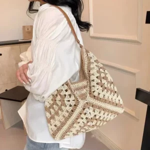 Women Weaving Clutches Top-handle Bag Large Portable Shoulder Bag Summer Beach Purses Shopper Satchel Female Tote Bags Handbags - Image 2