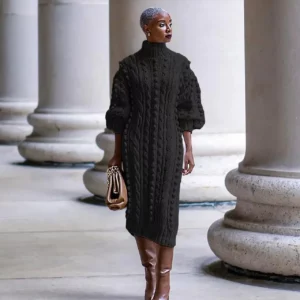 2024 New Autumn Women Long Sleeve Turtleneck Knitted Dress Sexy High Split Sweater Dress Casual Warm Winter Thicken Dress Female - Image 6