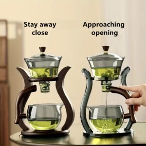 Lazy Kung Fu Glass Tea Set Semi Automatic Drip With Infuser Glass Teapot Set Magnetic Switch Teapot Teacup Set Glassware - Image 3