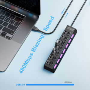 USB 2.0 Hub Multi USB Splitter Ports Hub Use Power Adapter 4/ 7 Port Multiple Expander Hub with Switch 30CM Cable For Home - Image 5