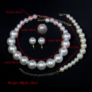 5 Women's Vintage Light Luxury French 5 Piece Imitation Pearl Jewelry Fashion Wedding Earring Bracelet Necklace Ring Set - Image 3