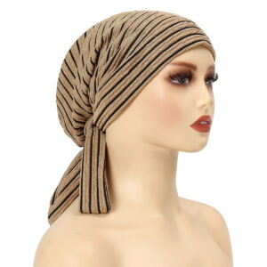 Trendy Long Tail Strap Hijab Turban Hats Muslim Solid Color Head Wraps Elastic Breathable Chemo Cap For Women Girls - Image 2