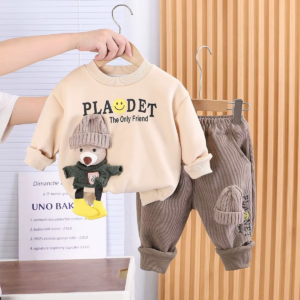 Children's Clothing Set Autumn and Winter New Boys' Baby Korean Edition Plush Thickened Sweater Pants Two Piece Set - Image 5