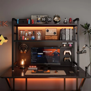 Bookcase With Grid Bookshelf Desk Storage Rack Desktop Multi-layer Wrought Iron Shelf Student Computer Desk Table Hole Board - Image 6