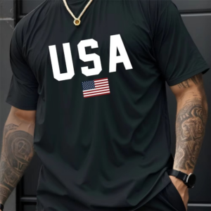 Mens Summer Crew Neck Alphabet Pattern Short Sleeve T-Shirt - Breathable Polyester Fabric,Slight Stretch,Regular Fit,Casual - Image 4