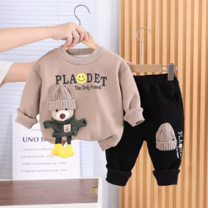 Children's Clothing Set Autumn and Winter New Boys' Baby Korean Edition Plush Thickened Sweater Pants Two Piece Set - Image 7