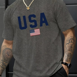 Mens Summer Crew Neck Alphabet Pattern Short Sleeve T-Shirt - Breathable Polyester Fabric,Slight Stretch,Regular Fit,Casual - Image 3