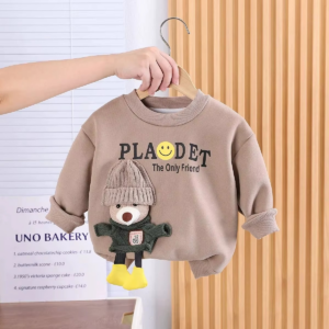 Children's Clothing Set Autumn and Winter New Boys' Baby Korean Edition Plush Thickened Sweater Pants Two Piece Set - Image 3