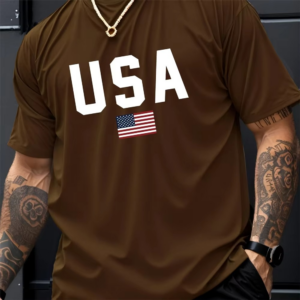 Mens Summer Crew Neck Alphabet Pattern Short Sleeve T-Shirt - Breathable Polyester Fabric,Slight Stretch,Regular Fit,Casual - Image 2