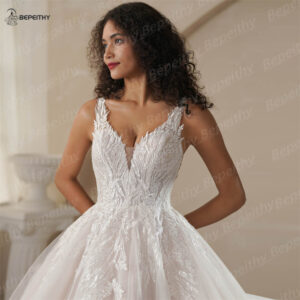 BEPEITHY Customized A-Line Champagne Wedding Dresses 2025 Spring V Neck Sleeveless Romantic Bride Ivory Bridal Gown Vestidos - Image 4