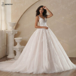 BEPEITHY Customized A-Line Champagne Wedding Dresses 2025 Spring V Neck Sleeveless Romantic Bride Ivory Bridal Gown Vestidos - Image 5