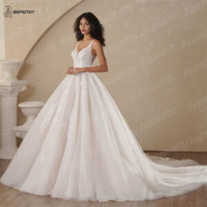 BEPEITHY Customized A-Line Champagne Wedding Dresses 2025 Spring V Neck Sleeveless Romantic Bride Ivory Bridal Gown Vestidos - Image 6