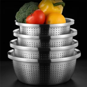 Stainless Steel Drain Basket Colander Round Rice Cleaning Sieve Fruit Vegetable Washing Basin Strainer Filter Kitchen Utensils - Image 5