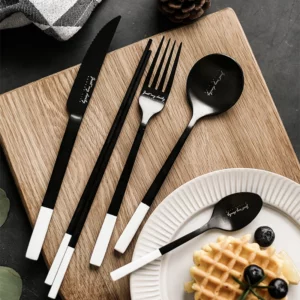 Nordic Dinnerware Dining Table Set Stainless Steel Cutlery Set Fork Spoon Knife Chopsticks Sets Stitching Color Kitchen Flatware - Image 1