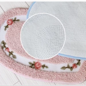 Heart Shape Nonslip Bath Mat Embroidered Toilet Rug Kit Water Absorption Door Mat for Bathroom Toilet Bedroom 2 Sizes Floor Mat - Image 6