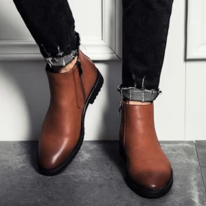 Spring Fashion Leather Men Boots Convenient Zip Pointed Toe Business Dress Boots Shoes Men Black Brown Ankle Boots Men rtg5 - Image 1