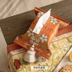 Retro Home Living Room Bedroom Multi-purpose Tissue Box, Aperextraction Box, Printed Pattern Fabric Car Tissue Paper Storage Box - Image 2