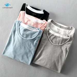 Men Summer Fashion Brand Japan Style Bamboo Cotton Solid Color Short Sleeve T-shirt Male Casual Simple Thin White Tee Tshirts - Image 4