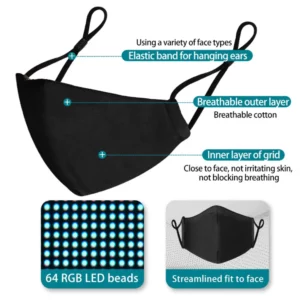 LED Voice Activated Face Mask USB Rechargeable Sound Active Light up Face Mask for Costume Christmas Halloween Party Masks - Image 3