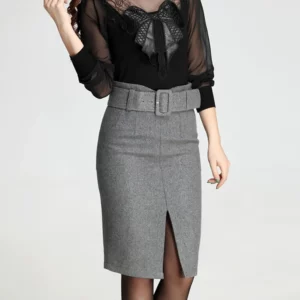 new fashion autumn winter 2019 plus size high waist skirt saias femininas casual Woolen midi pencil skirt women skirts clothes - Image 5