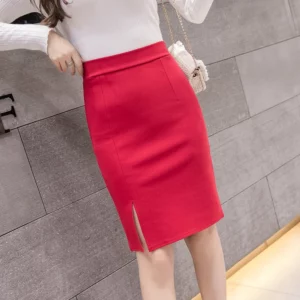 2025 New Fashion Women Office Formal Pencil Skirt Spring summer Elegant Slim Front Slit Midi Skirt Black/Gray/Red OL Skirts - Image 3