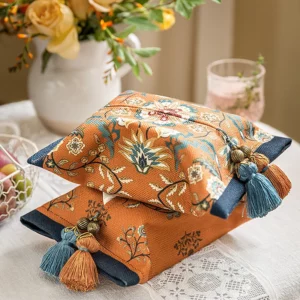Retro Home Living Room Bedroom Multi-purpose Tissue Box, Aperextraction Box, Printed Pattern Fabric Car Tissue Paper Storage Box - Image 3