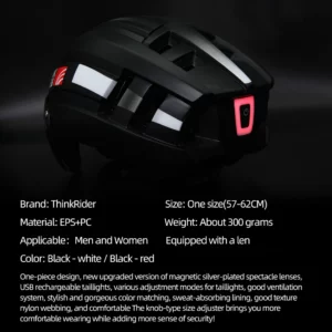ThinkRider Road MTB Bicycle Helmet LED Light With Magnetic Goggles and Taillight 58-62cm for Men Women Safe Riding Equipment - Image 3