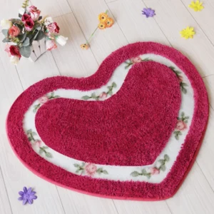 Heart Shape Nonslip Bath Mat Embroidered Toilet Rug Kit Water Absorption Door Mat for Bathroom Toilet Bedroom 2 Sizes Floor Mat - Image 4