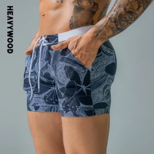 Heavywood Summer Men's Beach Swimming Trunks Drawstring Elastic Waist Swimsuit Shorts Man Plus Size Quick Drying Swimwear Shorts - Image 7