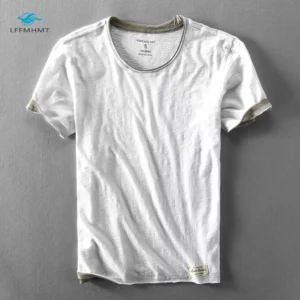 Men Summer Fashion Brand Japan Style Bamboo Cotton Solid Color Short Sleeve T-shirt Male Casual Simple Thin White Tee Tshirts - Image 3