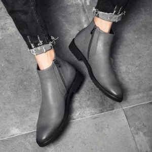 Spring Fashion Leather Men Boots Convenient Zip Pointed Toe Business Dress Boots Shoes Men Black Brown Ankle Boots Men rtg5 - Image 4