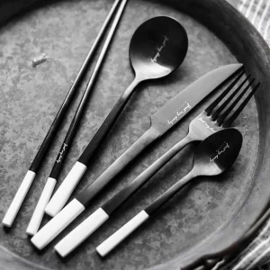 Nordic Dinnerware Dining Table Set Stainless Steel Cutlery Set Fork Spoon Knife Chopsticks Sets Stitching Color Kitchen Flatware - Image 5