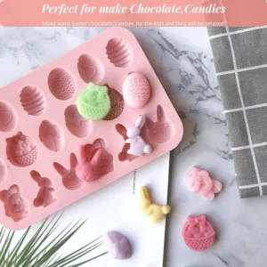 1 Pieces Easter Silicone Chocolate Moulds 18 Cavity Egg,Bunny, Rabbit Head,Basket shapes Mould for DIY Chocolate,Candy,Jelly - Image 2