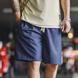Maden Retro TR Imitation Tencel Washed Denim Shorts with Elastic Waist Drawstring Design Loose Casual Straight Five-Leg Pants - Image 3