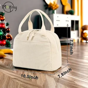 Corduroy Lunch Bag Thermal Insulation Lunch Box Storage Handbag Multifunctional Kid School Cooler Bag Picnic FoodPouch Loncheras - Image 5