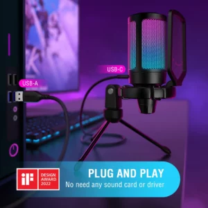 FIFINE Ampligame USB Microphone for Gaming Streaming with Pop Filter Shock Mount&Gain Control,Condenser Mic for PC/MAC -A6V - Image 2