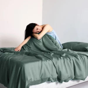 Liv-Esthete Pure Green 100% Silk Bedding Set Solid Color Flat Sheet Pillowcases Queen King Quilt Cover Bed Sets For Sleep Gift - Image 2