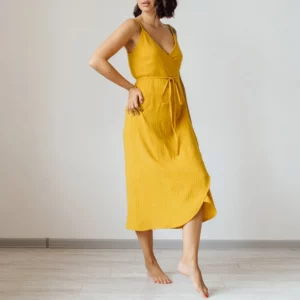 Vintage Women'S Dress 100% Cotton Crepe Gauze V-Neck Sleeveless Bandage Long Maxi Elegant Dresses For Women - Image 6