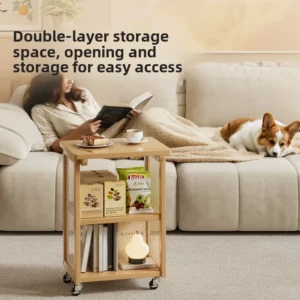 Simple Japanese Style Bamboo Sofa Table Living Room Removable Coffee Table Small Cart Bedroom Bedside Table Furniture - Image 4