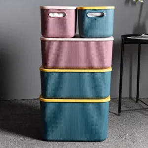 Large Plastic Clothing Storage Box Toys Organizer Container Vertical Stripes Home Storage Bins With Lid Side Handle Makeup Box - Image 4