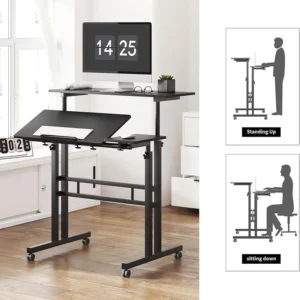 Mobile Standing Desk, Portable Stand Up Desk, Small Adjustable Standing Desk Converter with Wheels Home Office Workstation - Image 3