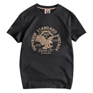 Summer New American Retro Short-sleeved O-neck Eagle Printed T-shirt Men's Fashion Simple 100% Cotton Washed Casual Sport Tops - Image 5