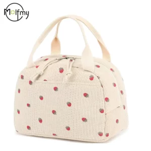 Corduroy Lunch Bag Thermal Insulation Lunch Box Storage Handbag Multifunctional Kid School Cooler Bag Picnic FoodPouch Loncheras - Image 3