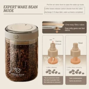 500/1100/1700 Coffee Beans Vacuum Sealed Tank Glass Food Storage Jars with CO2 Valve Household Moisture-proof Airtight Container - Image 2