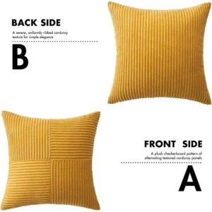 Mustard Yellow Corduroy Pillow Cover Boho Spliced Throw Pillow Cover Soft Couch Pillowcase Cross Patchwork Textured Cushion Case - Image 6