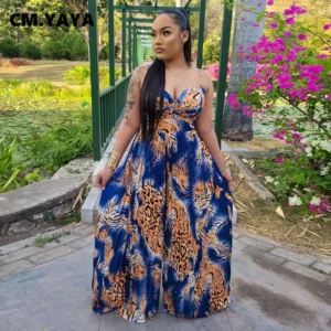 CM.YAYA Women Leopard Spaghetti Strap Loose Wide Leg Sleeveless Jumpsuit 2023 Summer Street Playsuit One Piece Suit Romper - Image 6
