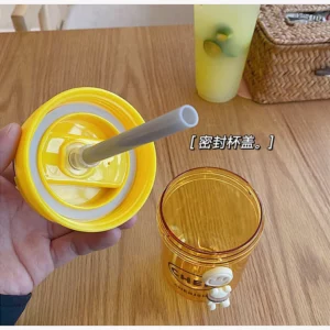300ml Plastic Water Bottle with Straw Cute 3D Sticker Portable Outdoor Household Sports Tea Cup Water Bottle for Girls and Kids - Image 5