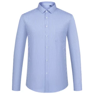 Men's Classic Long Sleeve Solid/striped Basic Dress Shirts Single Patch Pocket Formal Business Regular Fit Office Social Shirt - Image 5