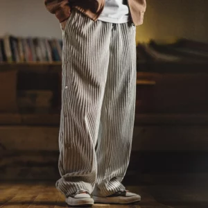 Maden Retro Fall Corduroy Snap-up Sweatpants Loose Elastic Waist Sports Casual Straight-leg Pants for Men's Winter Warm Trousers - Image 2